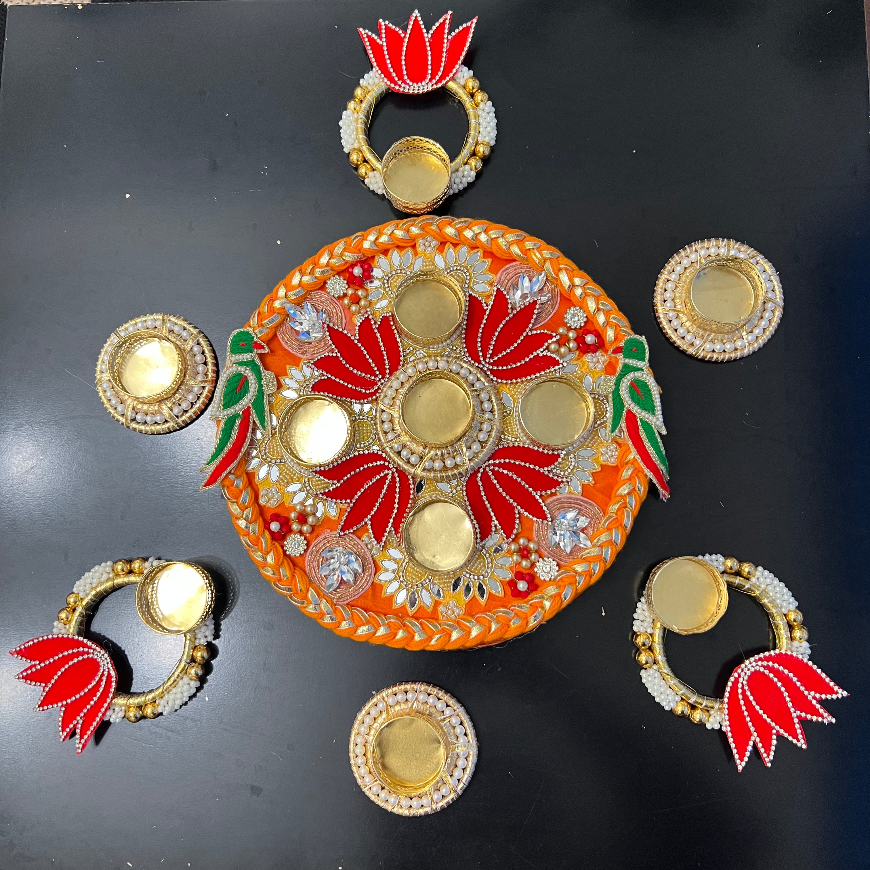 Parrot Lotus Rangoli T-Light Set - Orange
