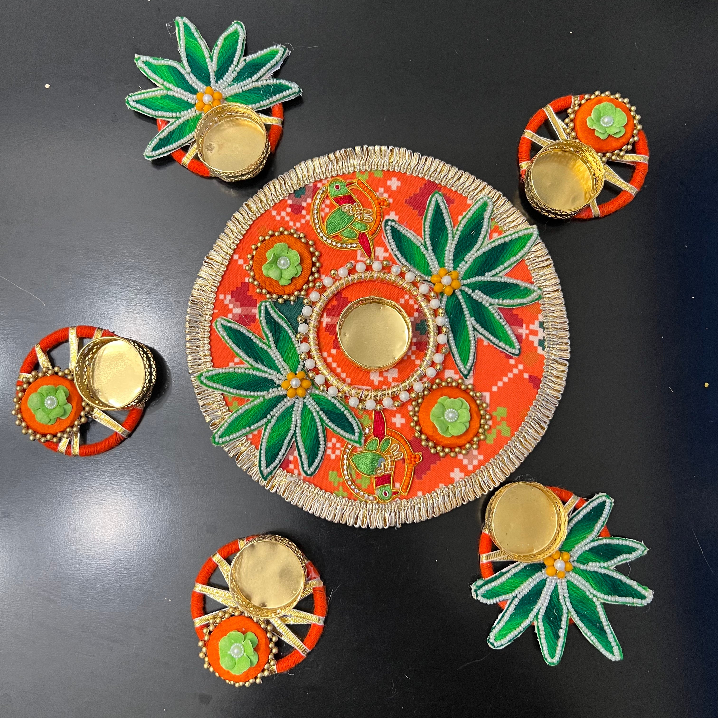 Rangoli T-Light Set - Orange Patola