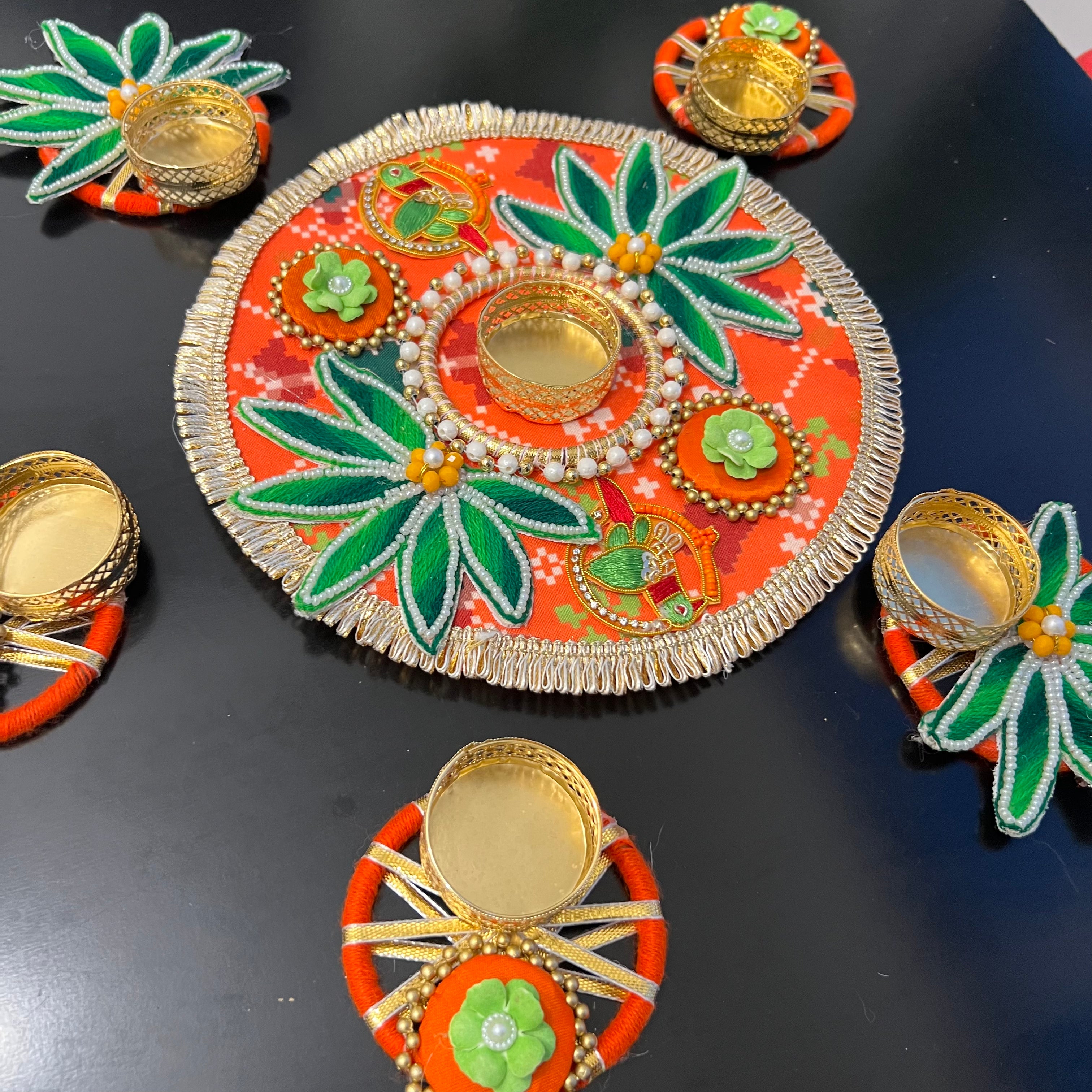 Rangoli T-Light Set - Orange Patola