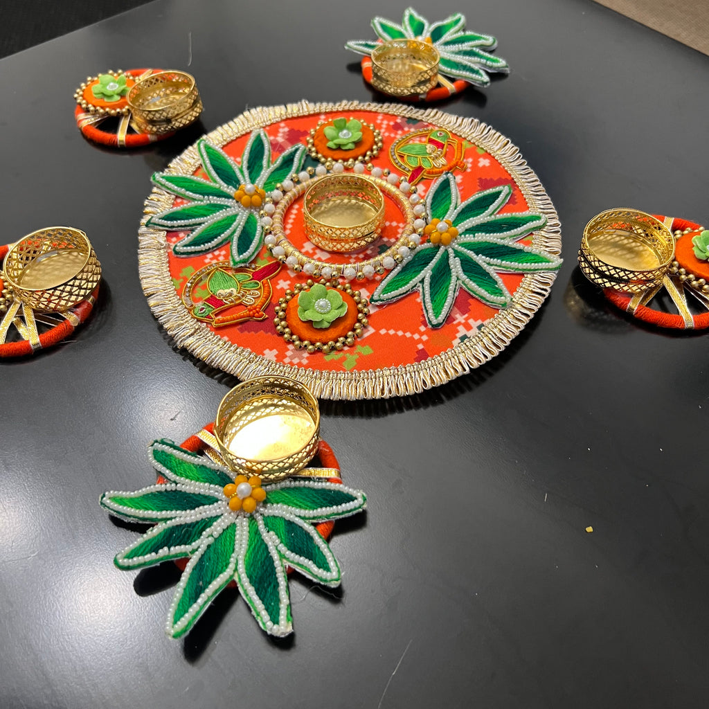 Rangoli T-Light Set - Orange Patola