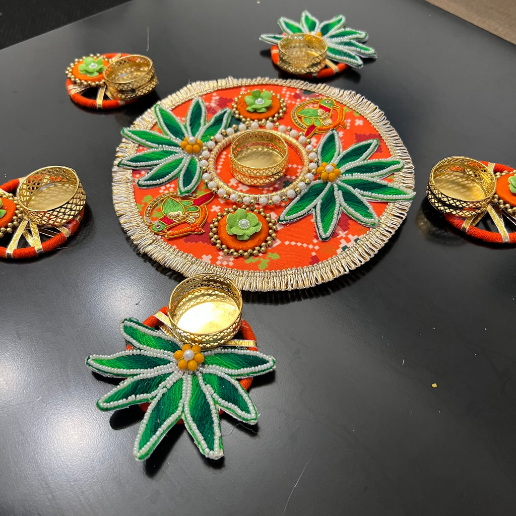 Rangoli T-Light Set - Orange Patola