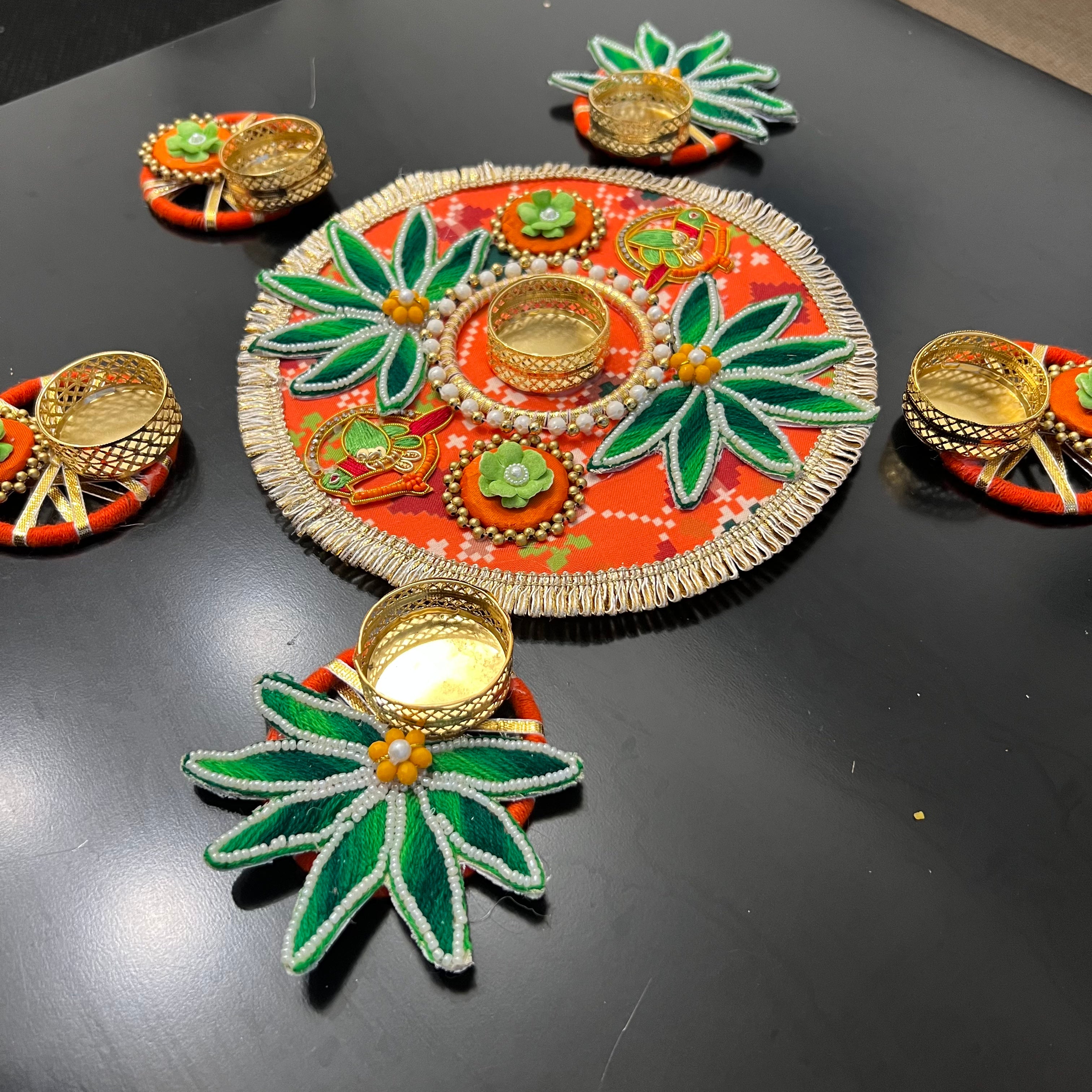 Rangoli T-Light Set - Orange Patola