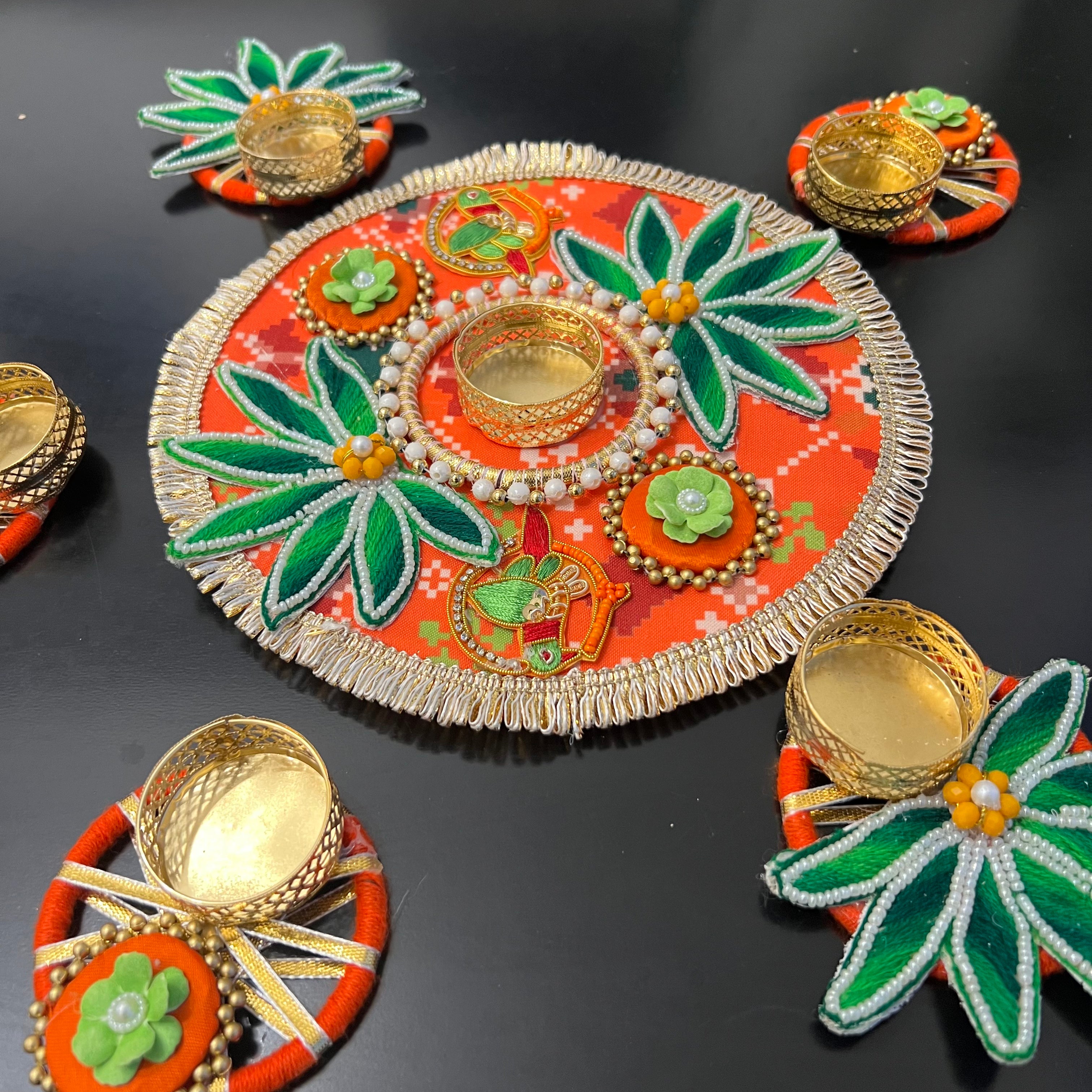 Rangoli T-Light Set - Orange Patola