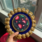 Patola - Pichwai Placemat (8 Inch) - Blue/Red Lotus