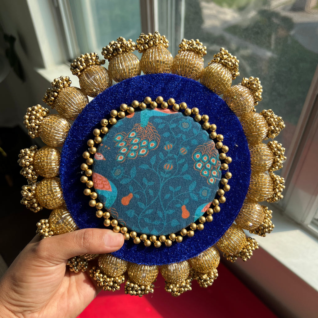 Patola - Pichwai Placemat (8 Inch) - Blue Peacock