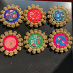 Diya / Silver Coin Placemat (6 Inch) - Green Patola