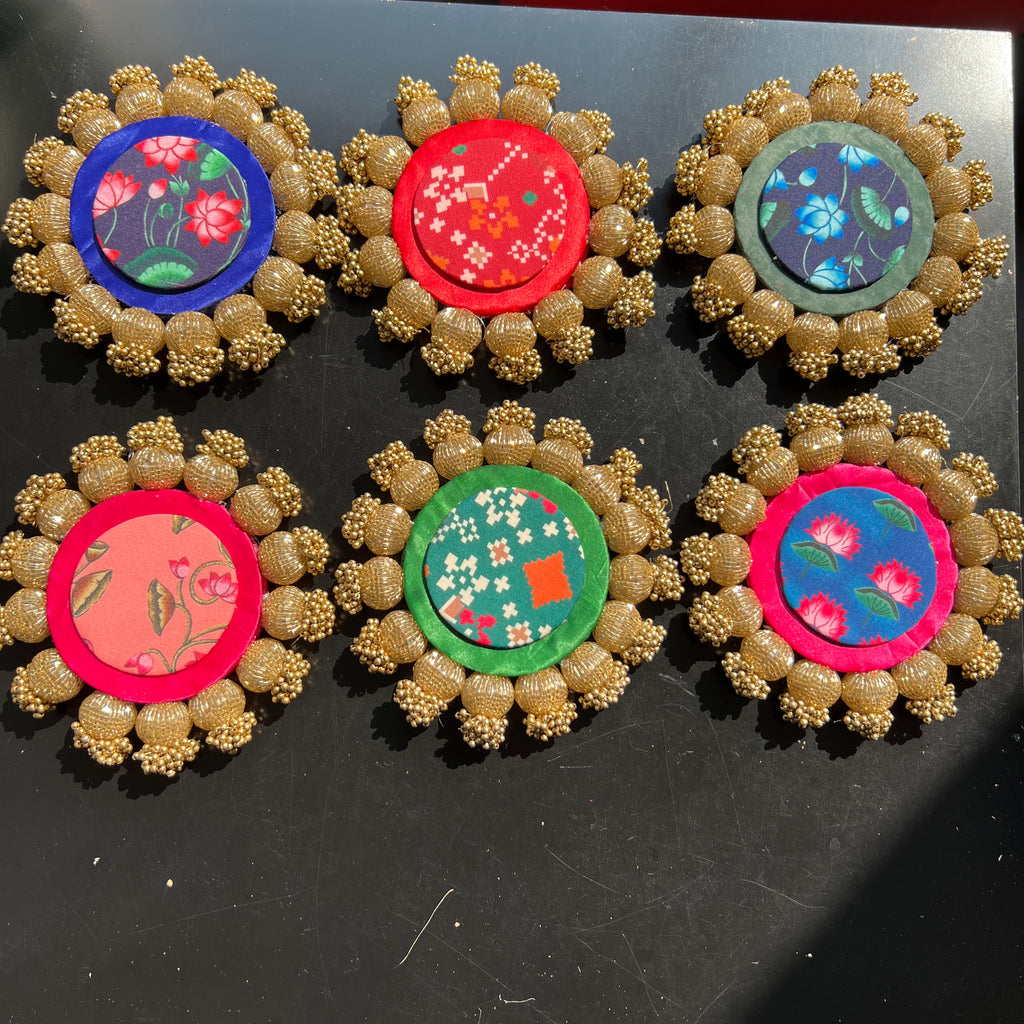 Diya / Silver Coin Placemat (6 Inch) - Blue/Red Lotus