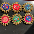 Diya / Silver Coin Placemat (6 Inch) - Blue/Red Lotus