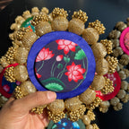 Diya / Silver Coin Placemat (6 Inch) - Blue/Red Lotus