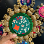 Diya / Silver Coin Placemat (6 Inch) - Green Patola