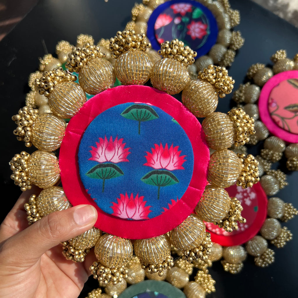 Diya / Silver Coin Placemat (6 Inch) - Pink/Blue