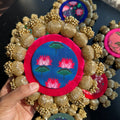 Diya / Silver Coin Placemat (6 Inch) - Pink/Blue