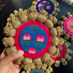 Diya / Silver Coin Placemat (6 Inch) - Pink/Blue