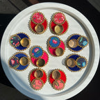 Set of 2 Diya - T Light Holders - Pink/Blue