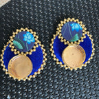 Set of 2 Diya - T Light Holders - Blue/Blue Lotus