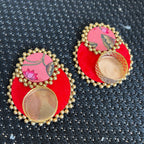 Set of 2 Diya - T Light Holders - Red/Pink Lotus