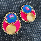 Set of 2 Diya - T Light Holders - Pink/Blue
