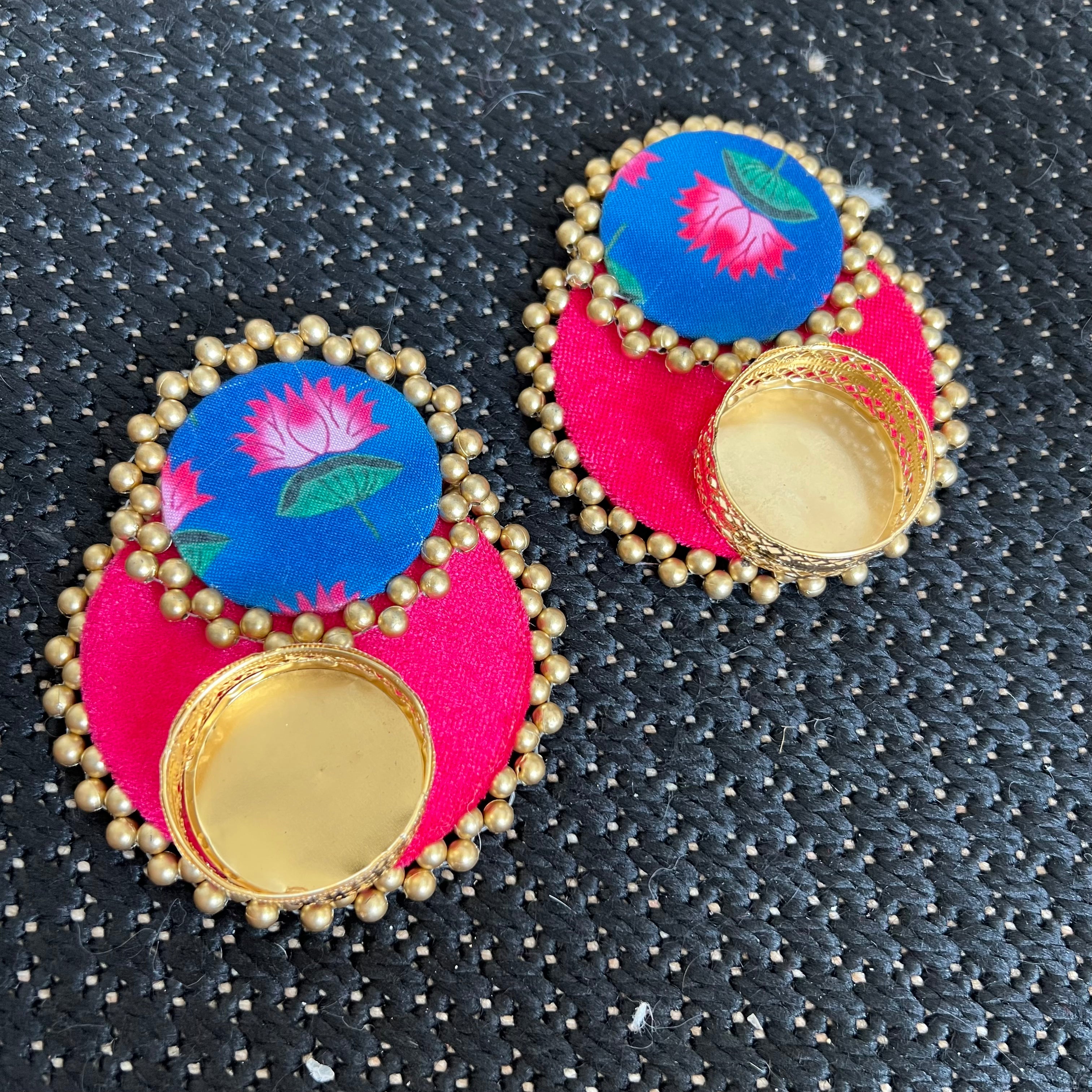 Set of 2 Diya - T Light Holders - Pink/Blue