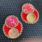 Set of 2 Diya - T Light Holders - Red Patola