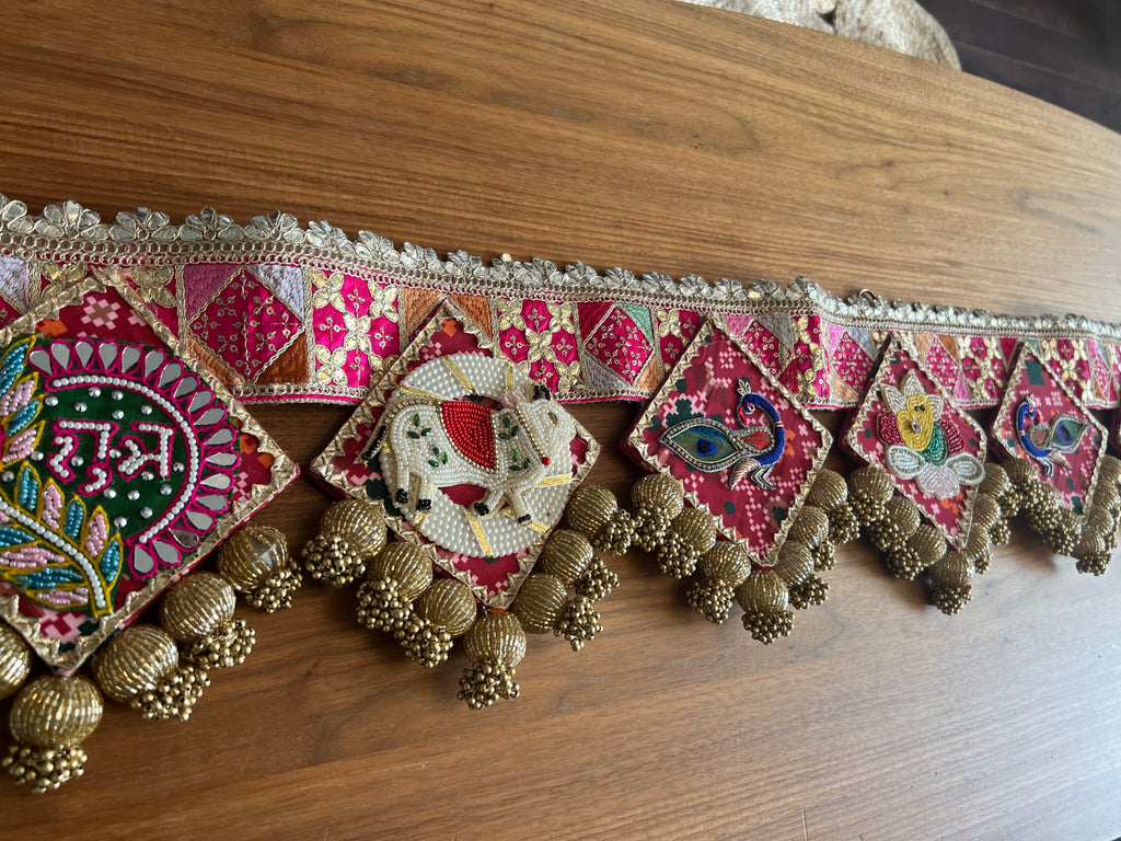40in Ganesh Pink Toran with Shubh Labh