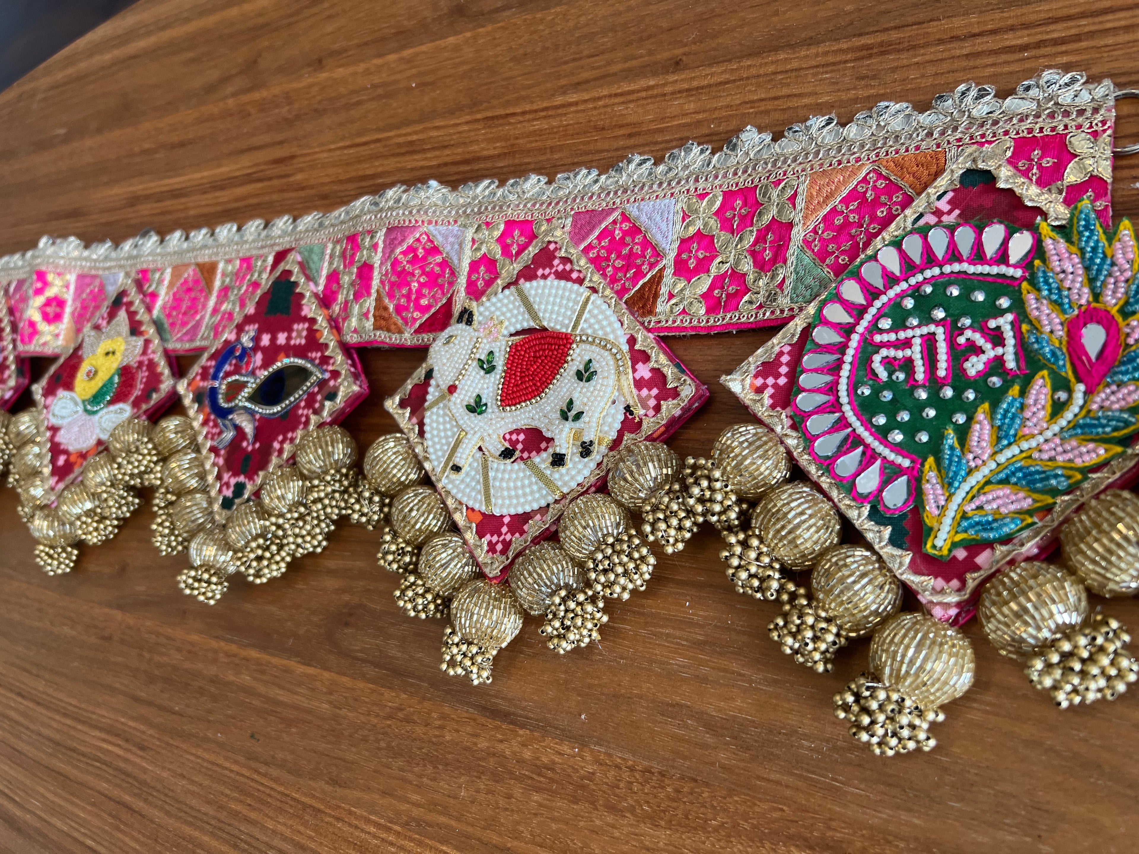 40in Ganesh Pink Toran with Shubh Labh