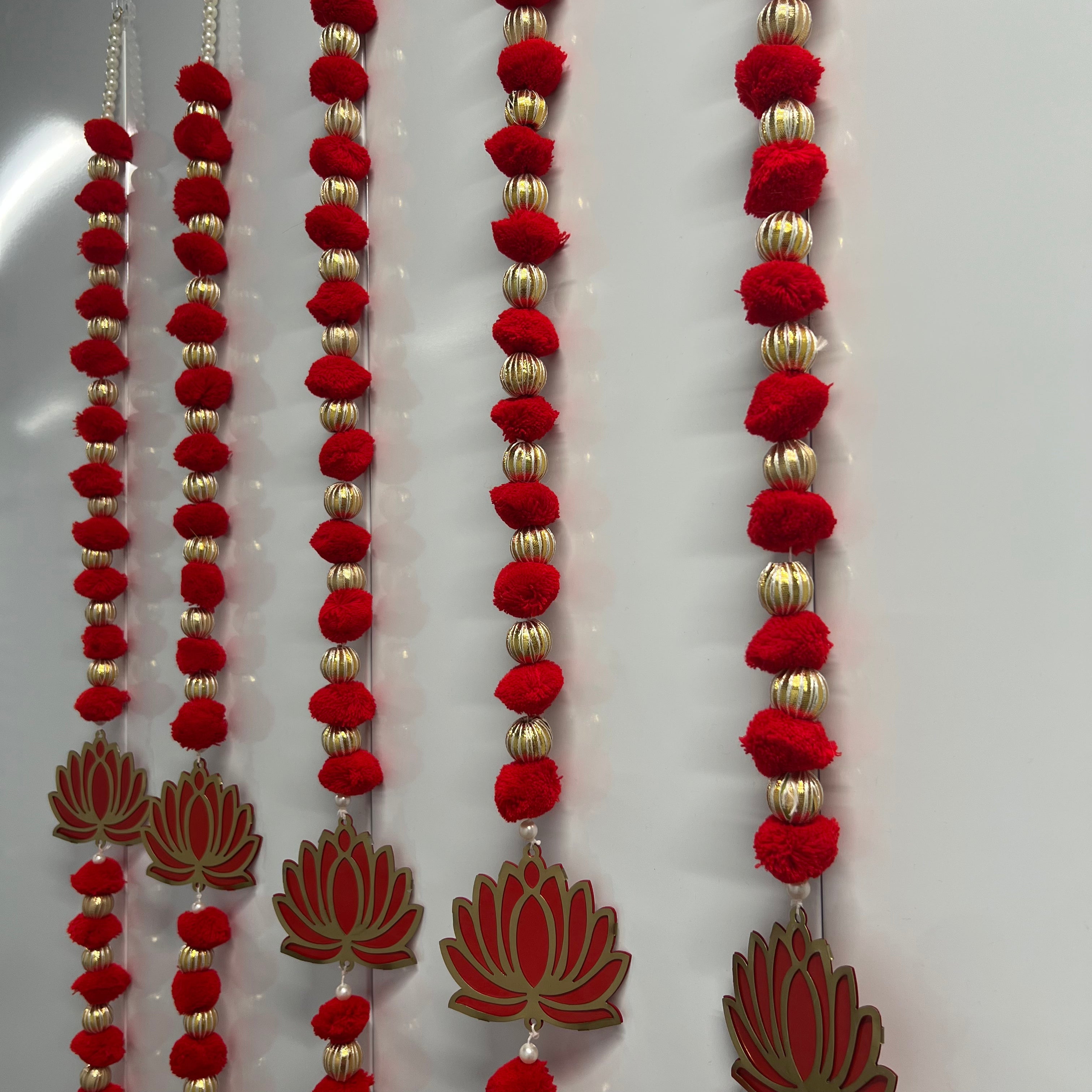 5ft Pom Pom Latkan - Red with Lotus (Set of 2)