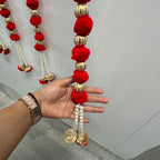 5ft Pom Pom Latkan - Red with Lotus (Set of 2)