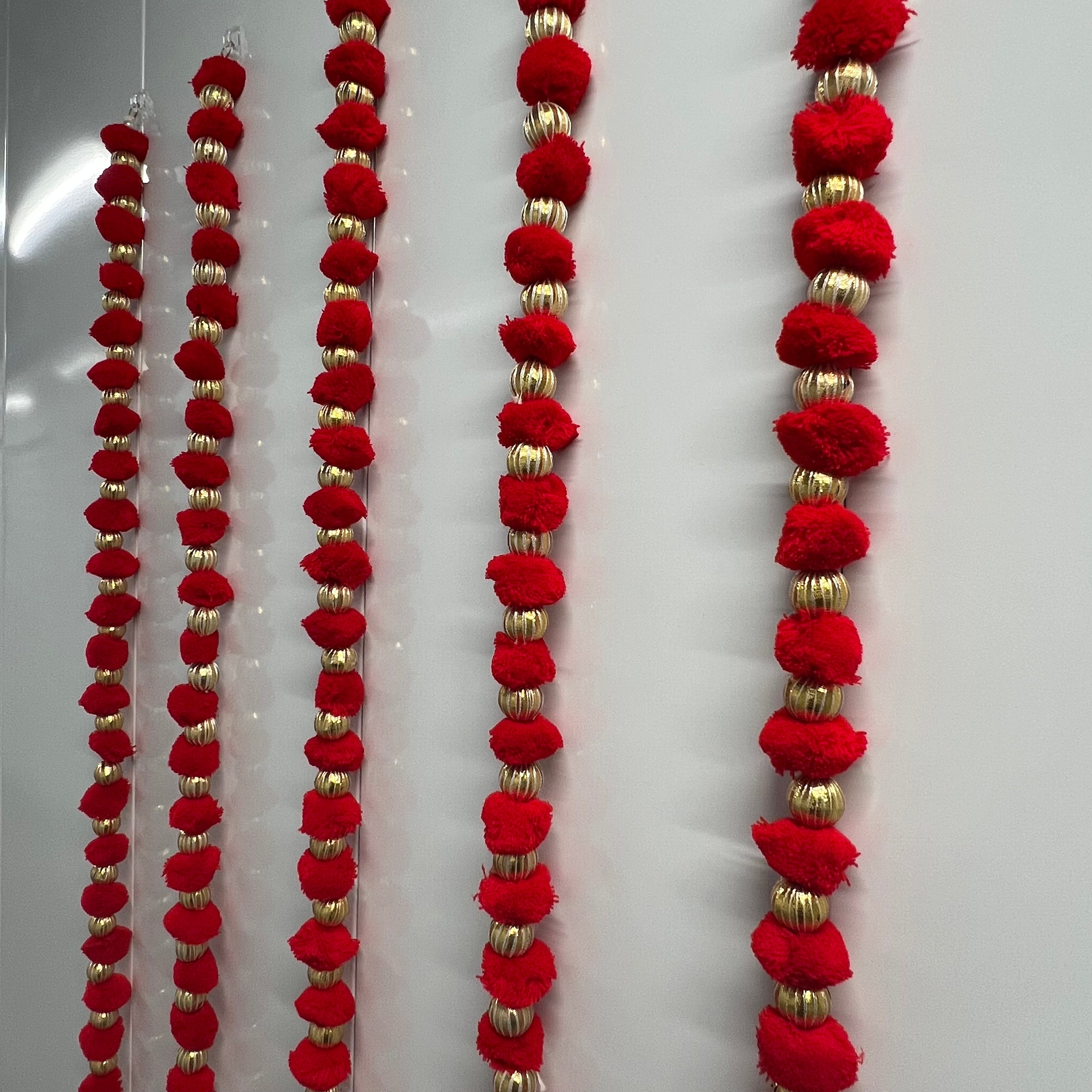 5ft Pom Pom Latkan - Red (Set of 2)