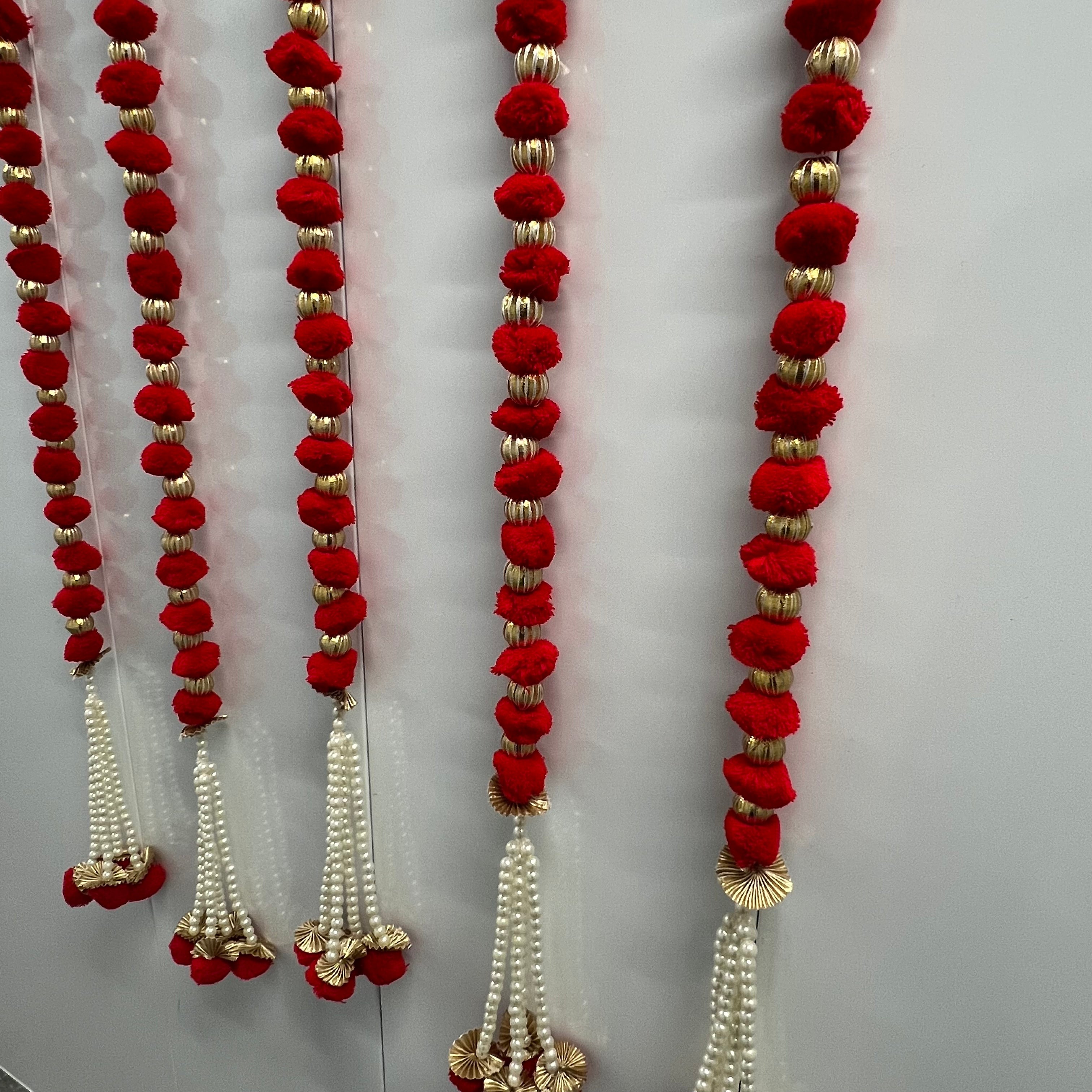 5ft Pom Pom Latkan - Red (Set of 2)