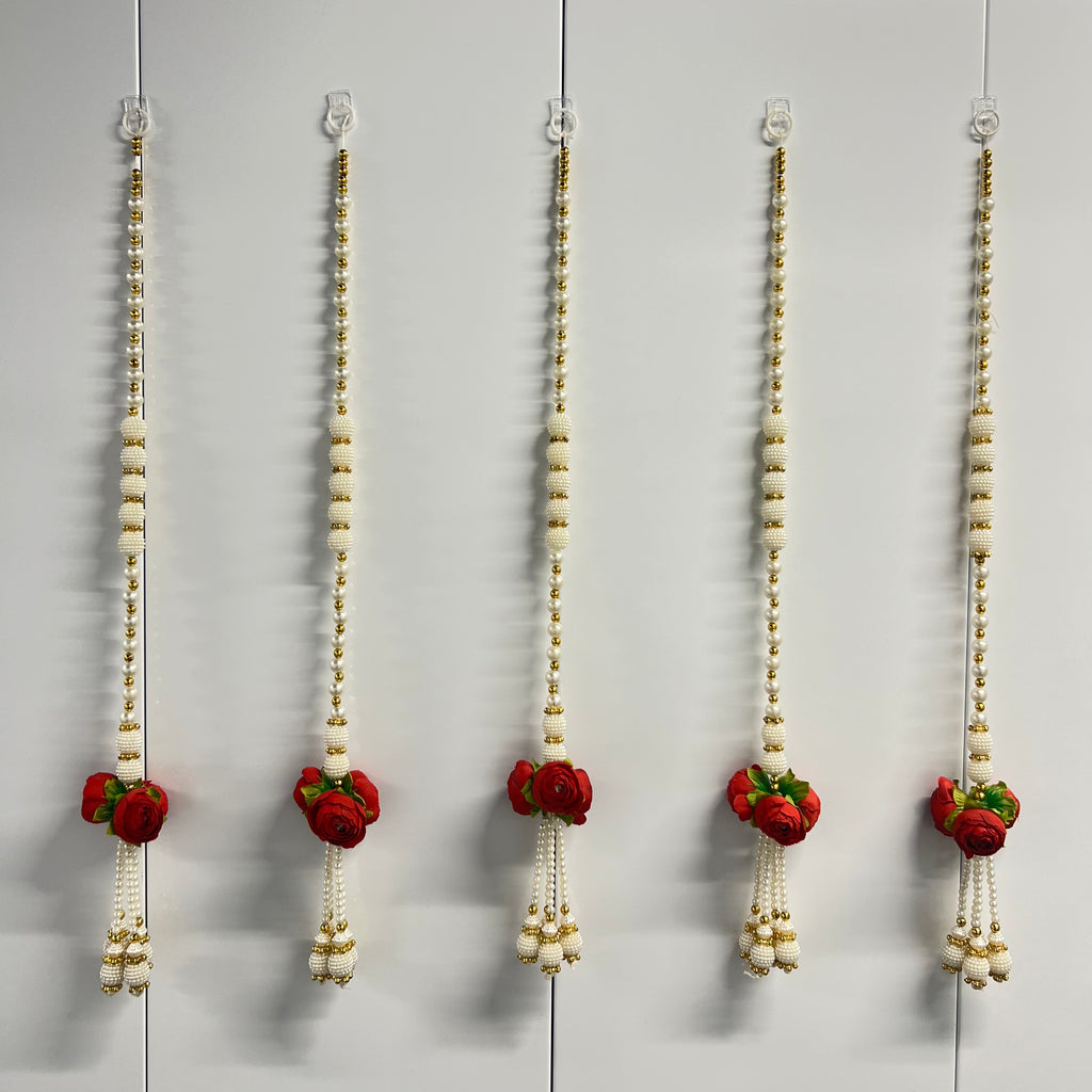 2 pieds 3 bouquets de pivoines avec des perles - Rouge