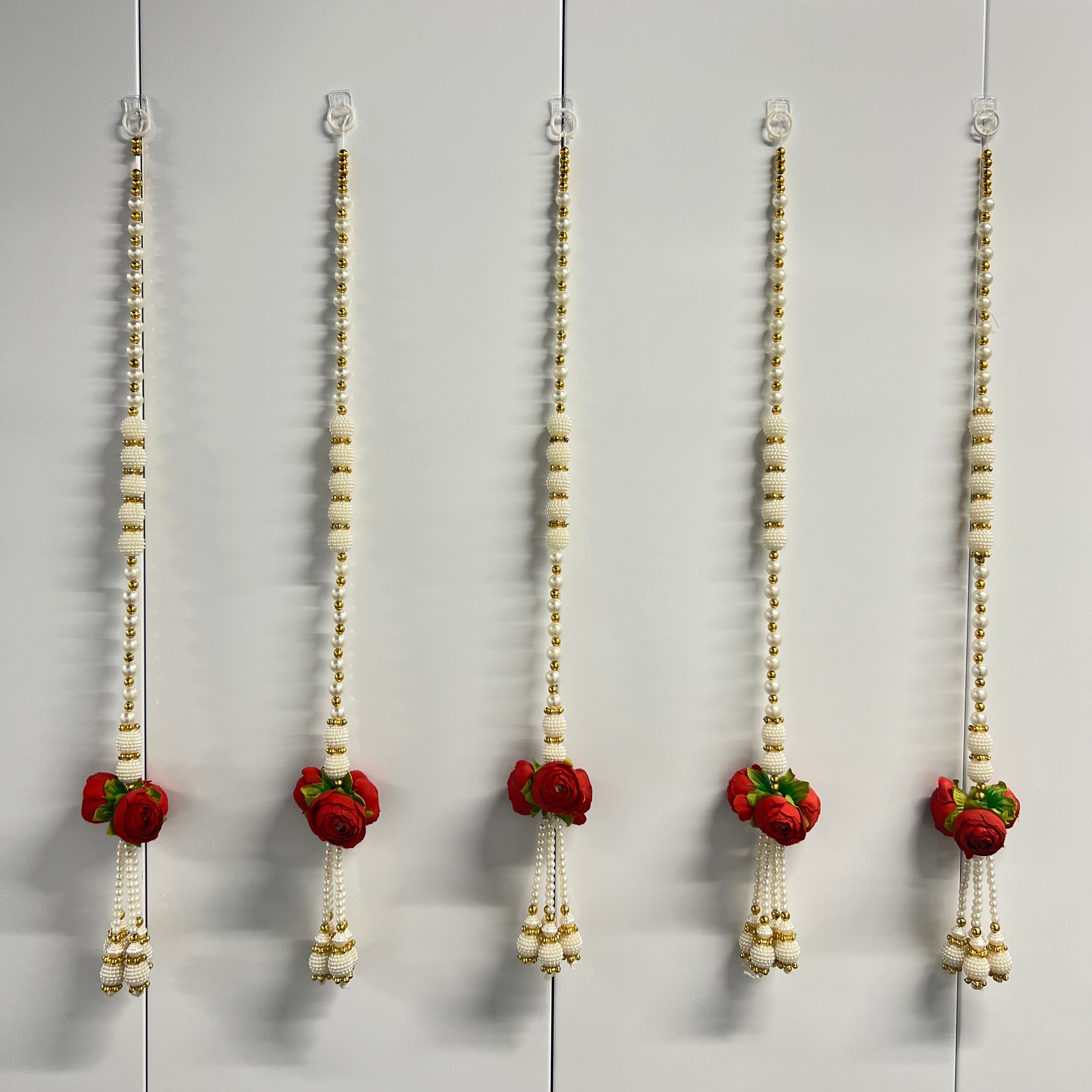 2 pieds 3 bouquets de pivoines avec des perles - Rouge