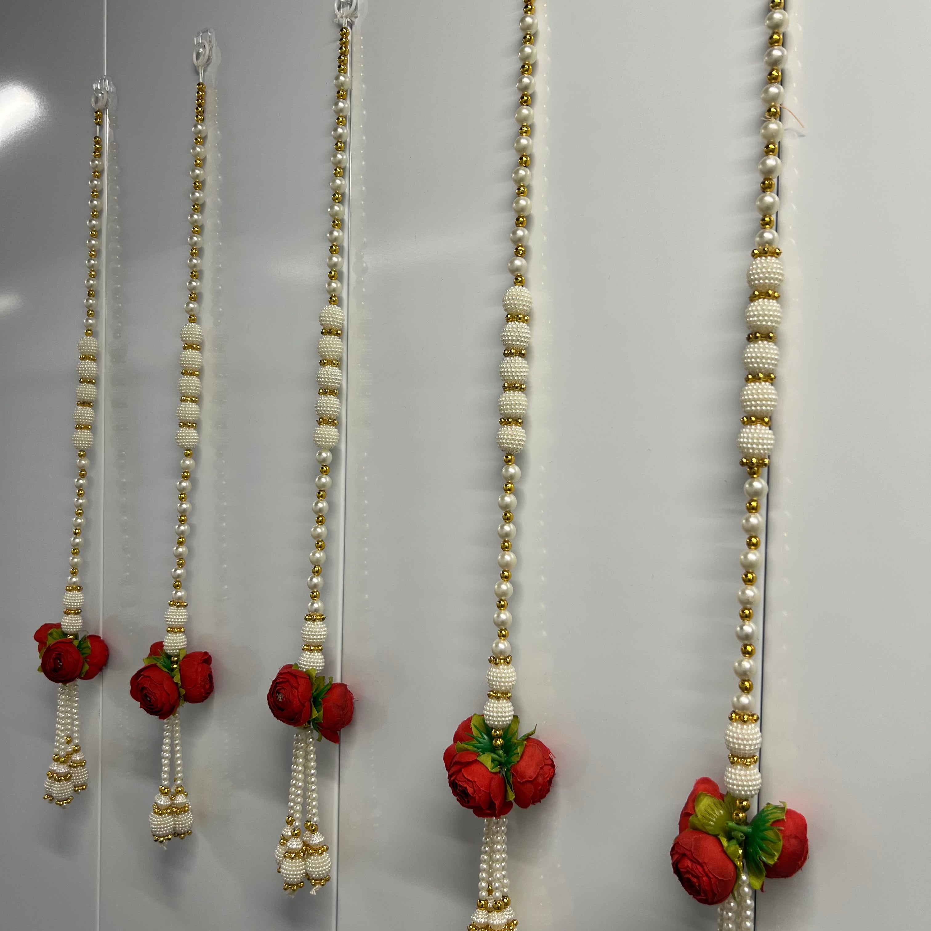 2 pieds 3 bouquets de pivoines avec des perles - Rouge