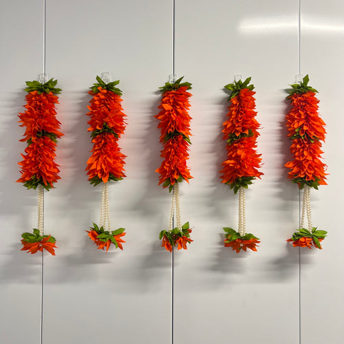 Petites fleurs en tissu de 38 cm avec guirlandes de perles - Orange