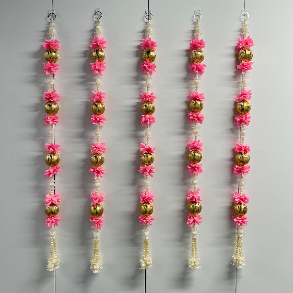Guirlande de 3 pieds (4 pièces) avec grosses boules Gota et fleurs - Rose