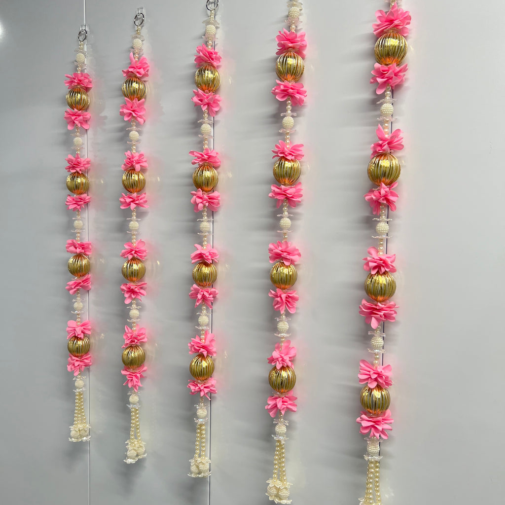 Guirlande de 3 pieds (4 pièces) avec grosses boules Gota et fleurs - Rose