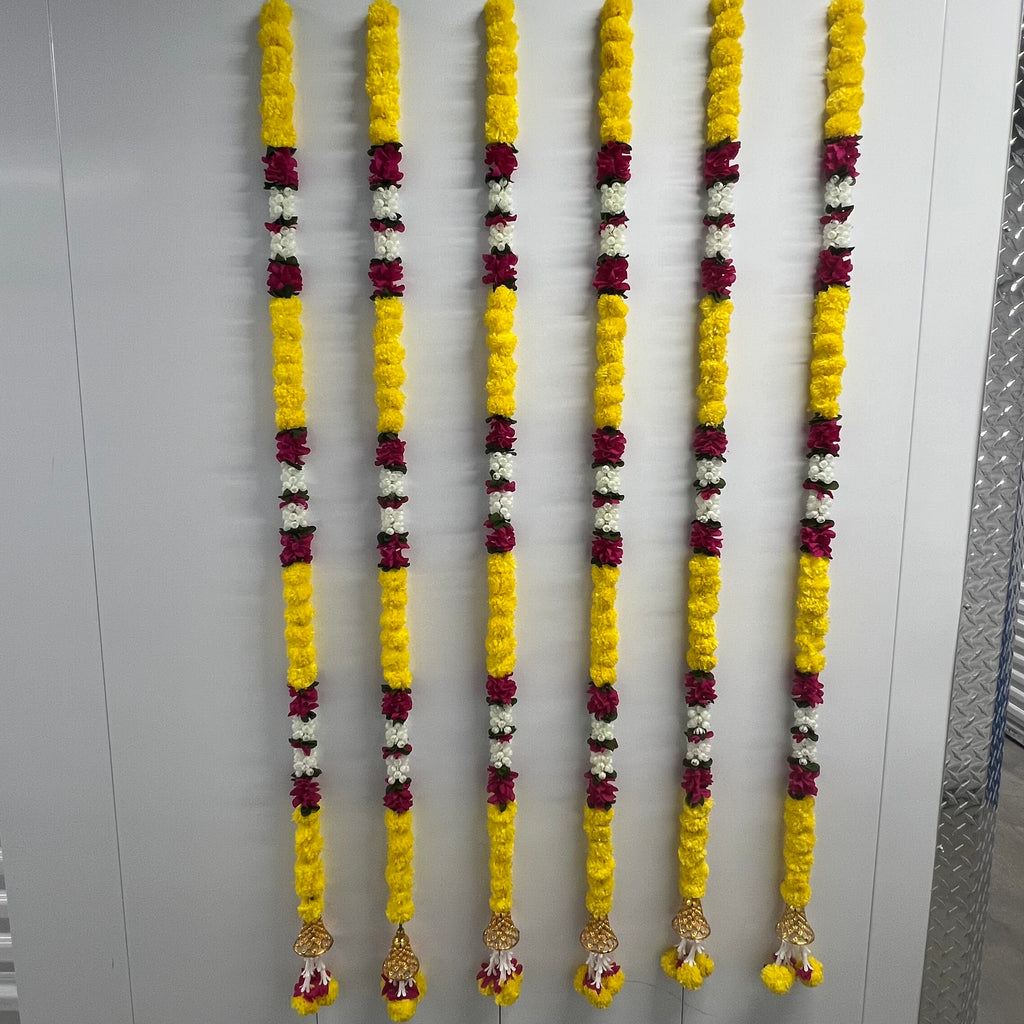 4,5 pieds petite suspension jaune souci avec fleurs roses et mogra