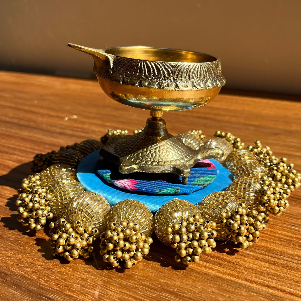 Diya / Silver Coin Placemat (6 Inch) - Pink/Blue