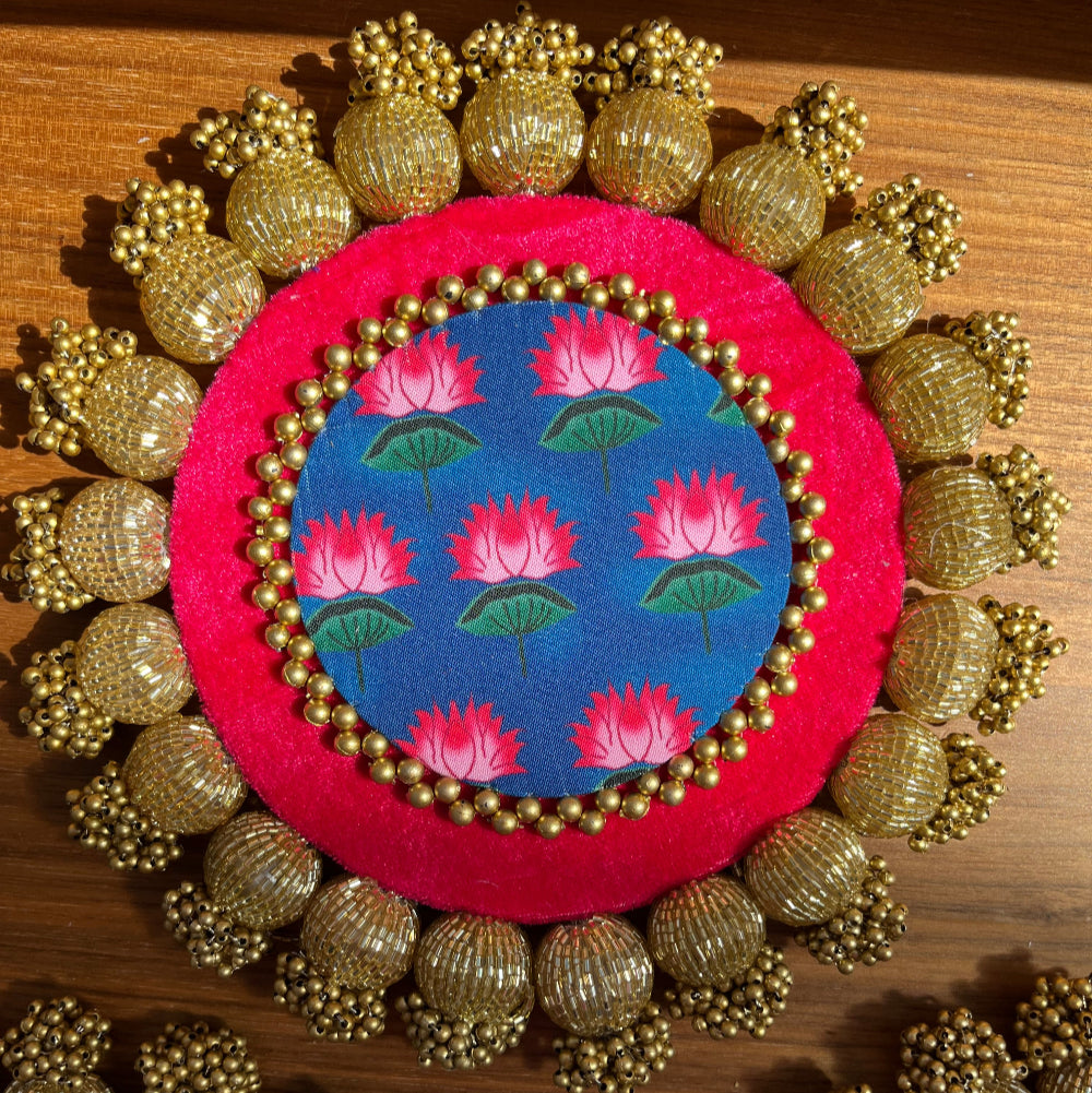 Patola - Pichwai Placemat (8 Inch) - Pink/Blue