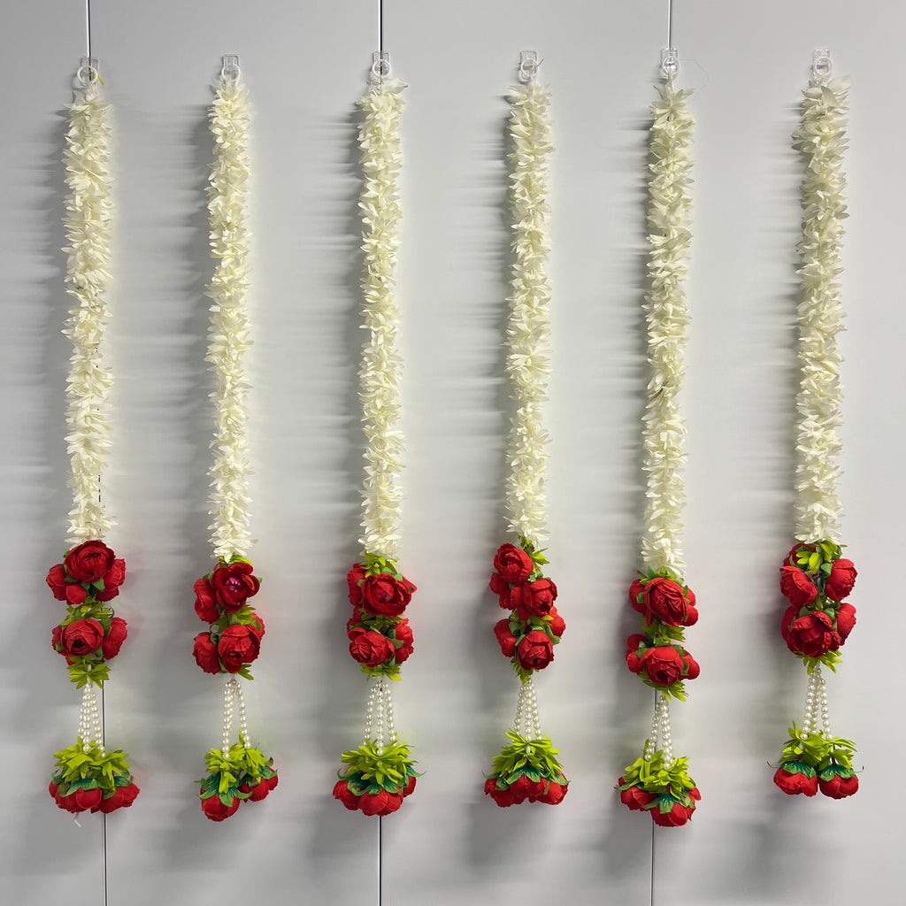 2,5 pieds fleuri blanc avec 7 pivoines suspendues - Rouge