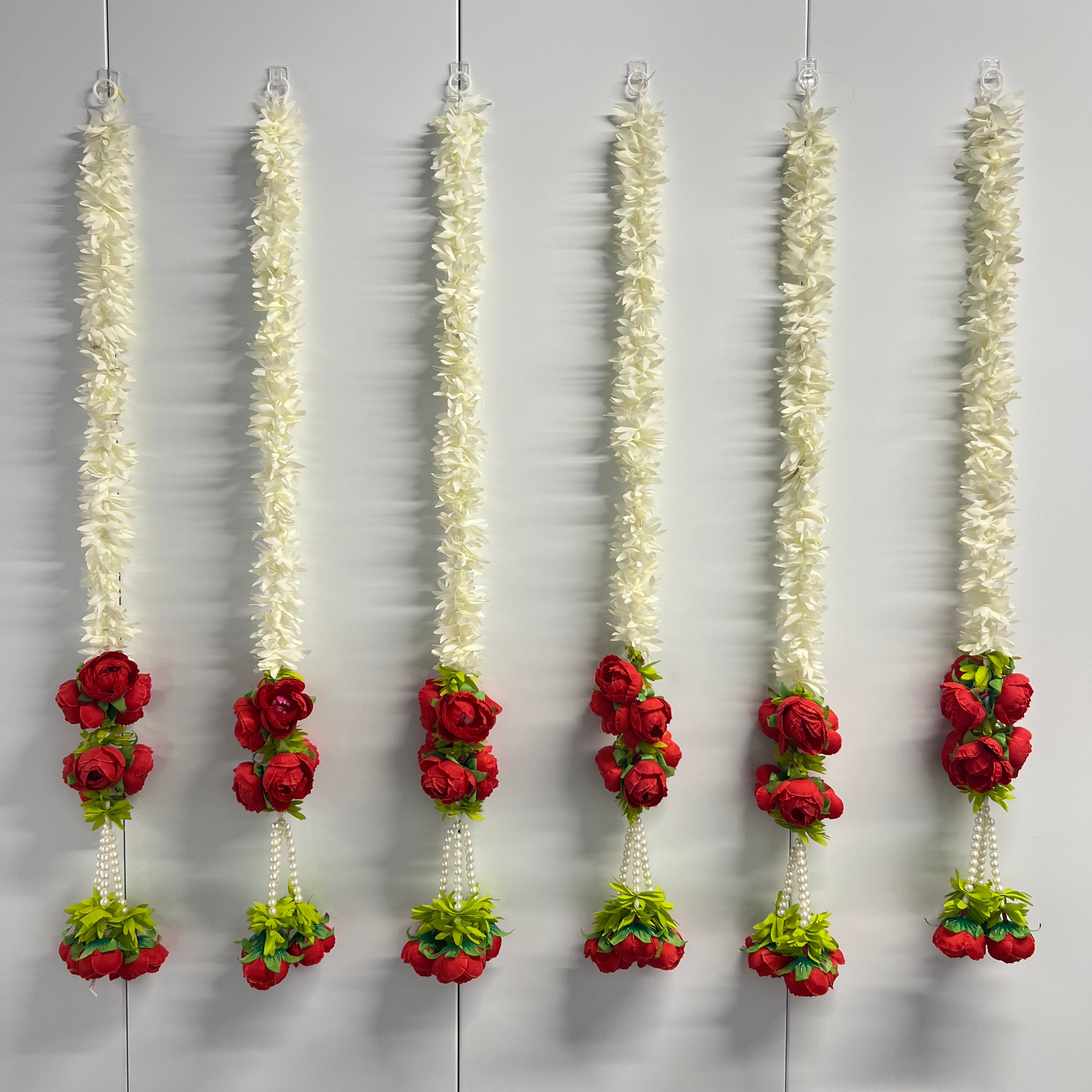 2,5 pieds fleuri blanc avec 7 pivoines suspendues - Rouge