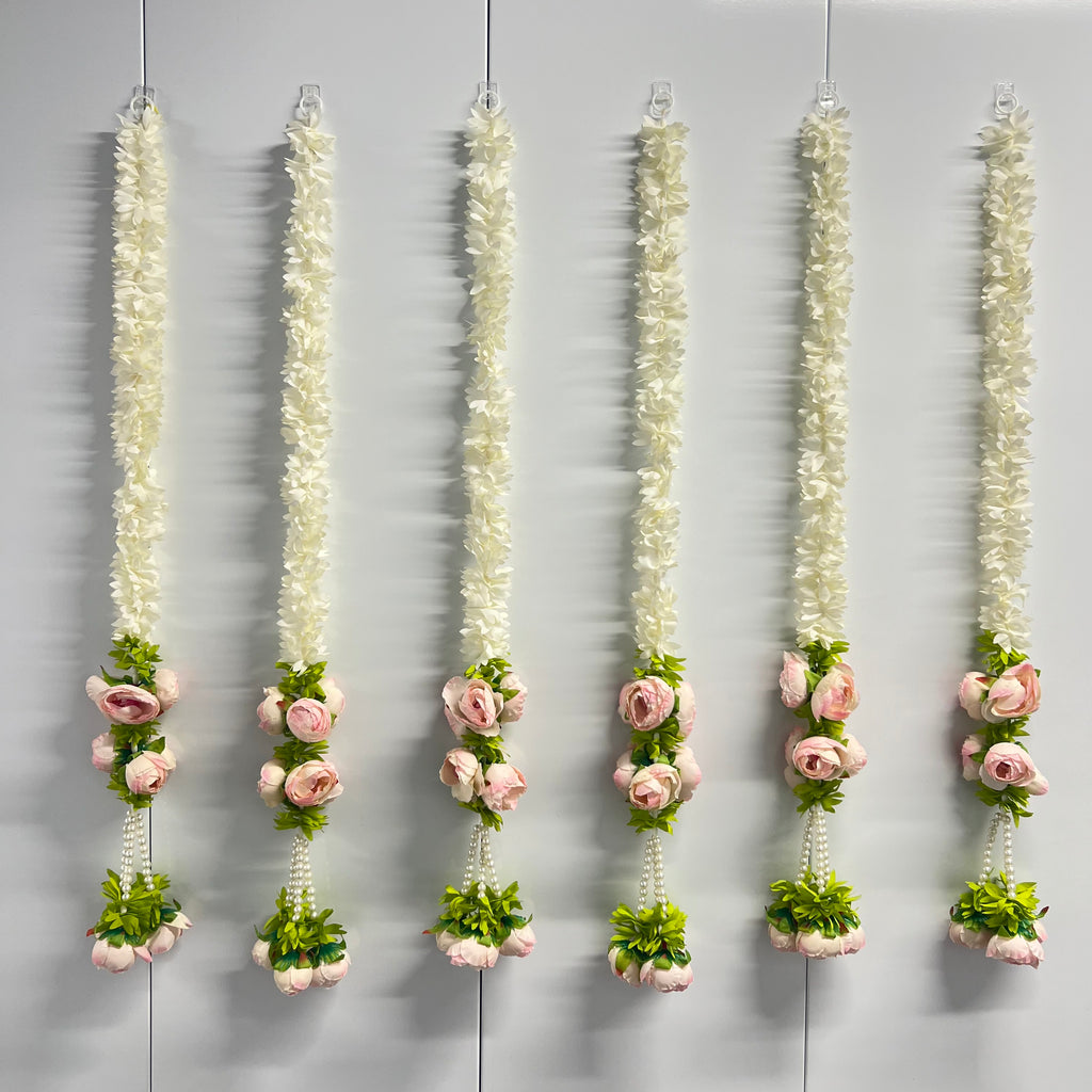 2,5 pi. de fleurs blanches avec 7 pivoines suspendues – Rose clair