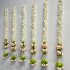 2,5 pi. de fleurs blanches avec 7 pivoines suspendues – Rose clair