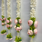 2,5 pi. de fleurs blanches avec 7 pivoines suspendues – Rose clair
