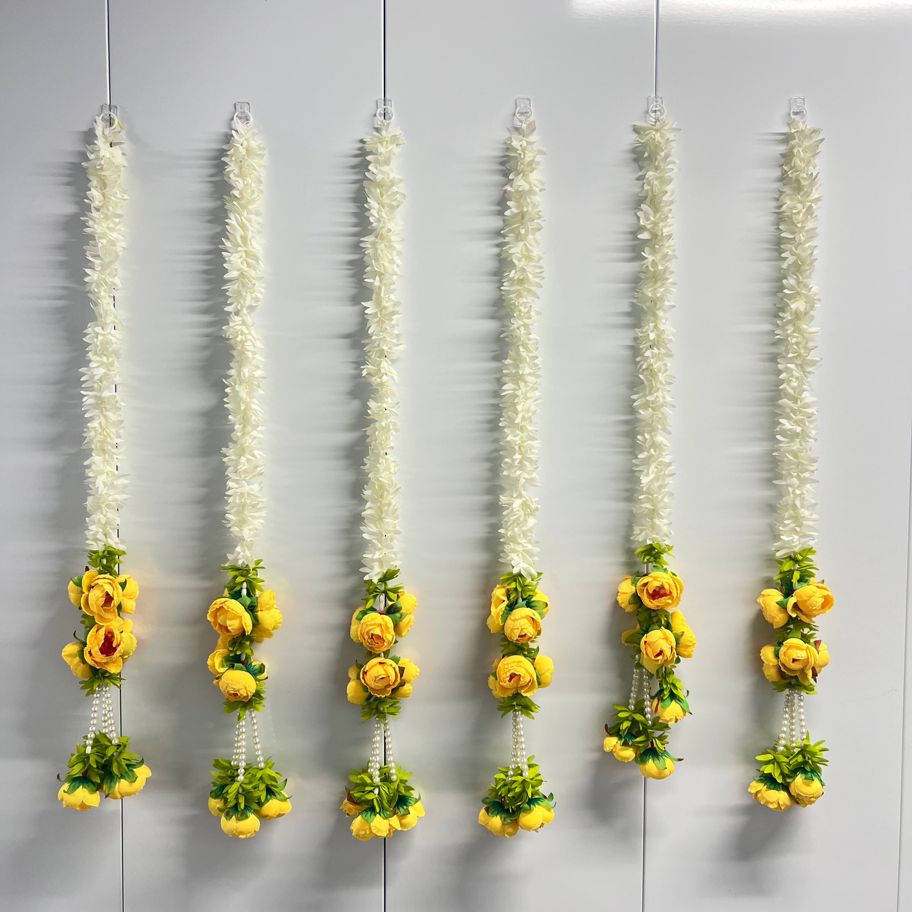 2,5 pieds fleuri blanc avec 7 pivoines suspendues - Jaune