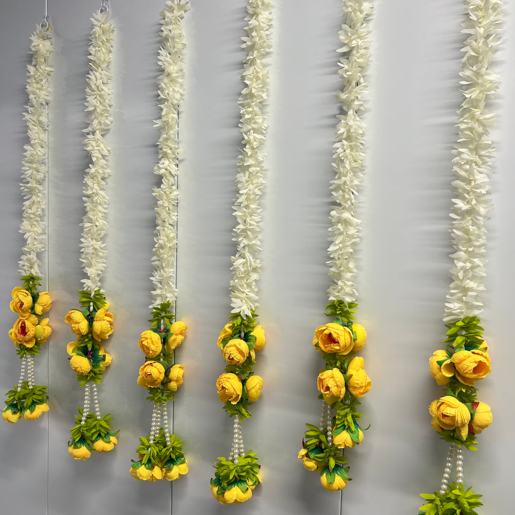 2,5 pieds fleuri blanc avec 7 pivoines suspendues - Jaune
