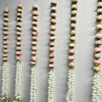 Guirlande fleurie pivoine + fleur blanche 90 cm - Rose clair