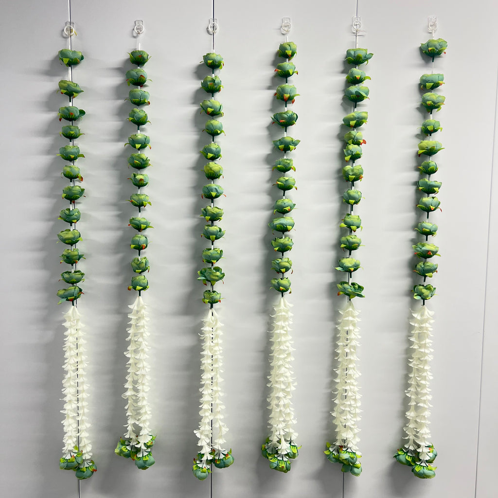 Pivoine et fleur blanche à suspendre mi-hauteur de 91 cm - Vert