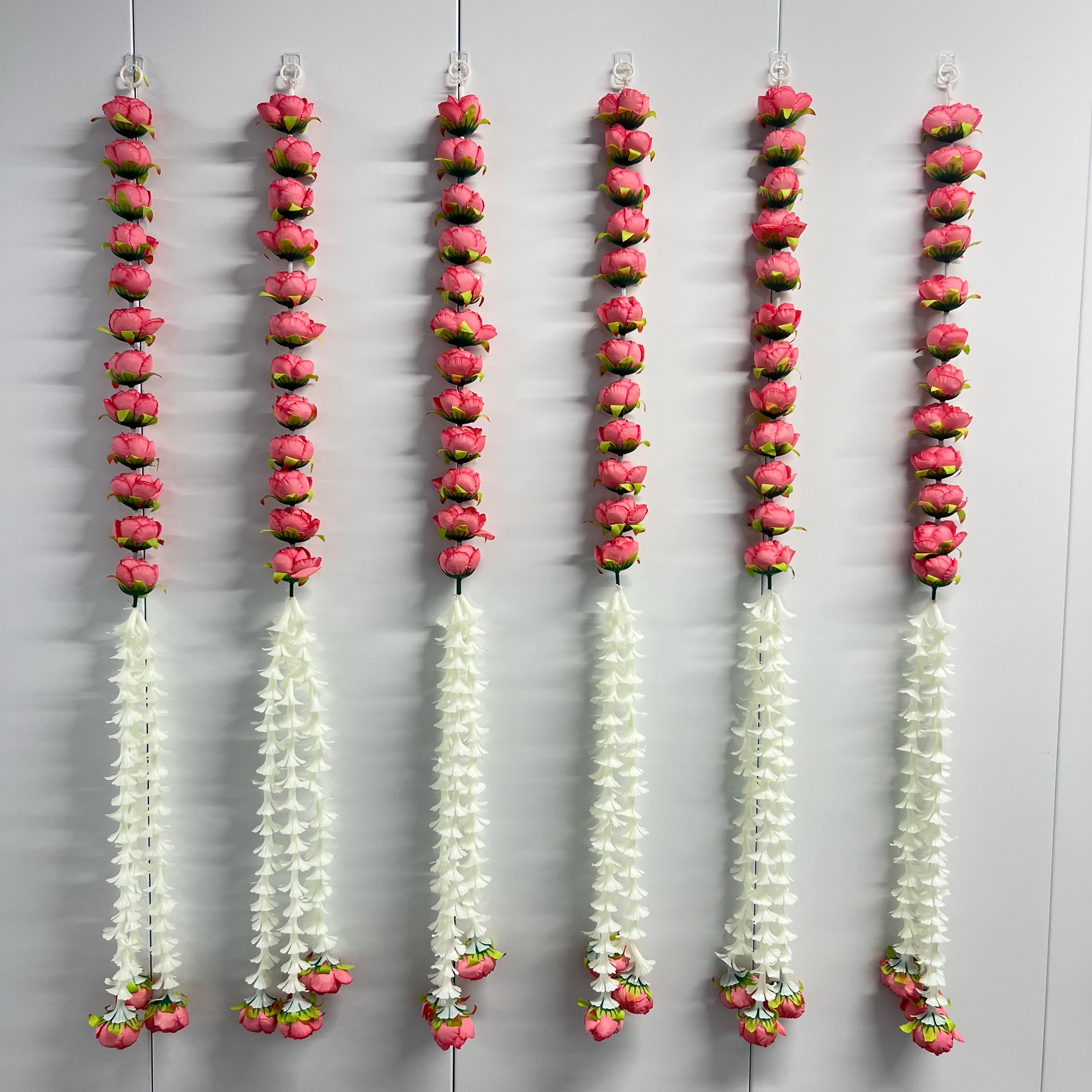 Suspension pivoine + fleur blanche mi-mi 90 cm - Rose