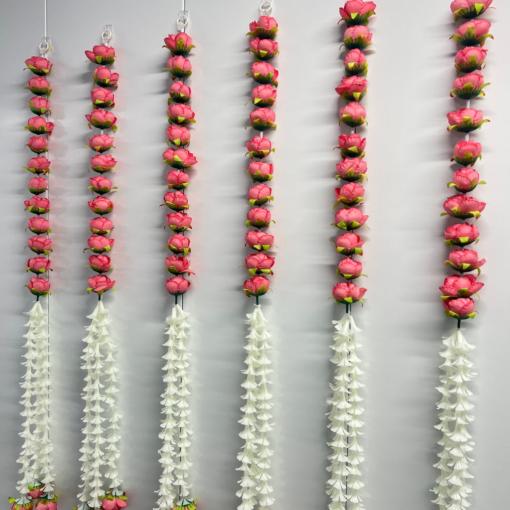 Suspension pivoine + fleur blanche mi-mi 90 cm - Rose