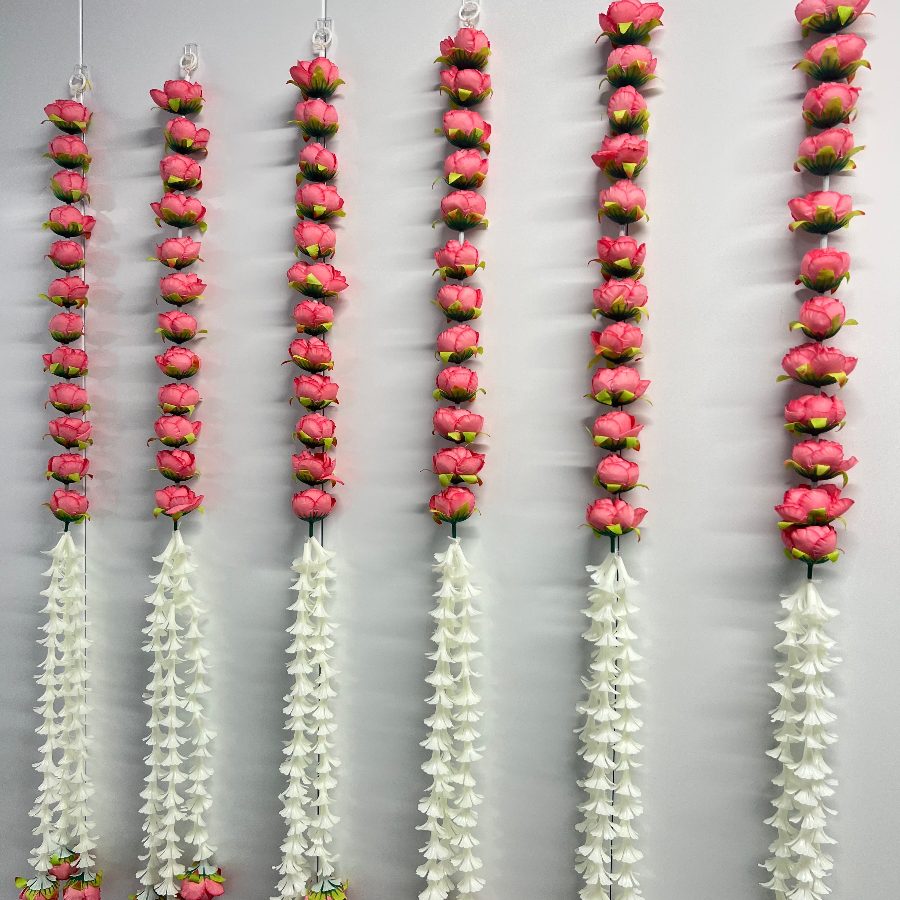 Suspension pivoine + fleur blanche mi-mi 90 cm - Rose